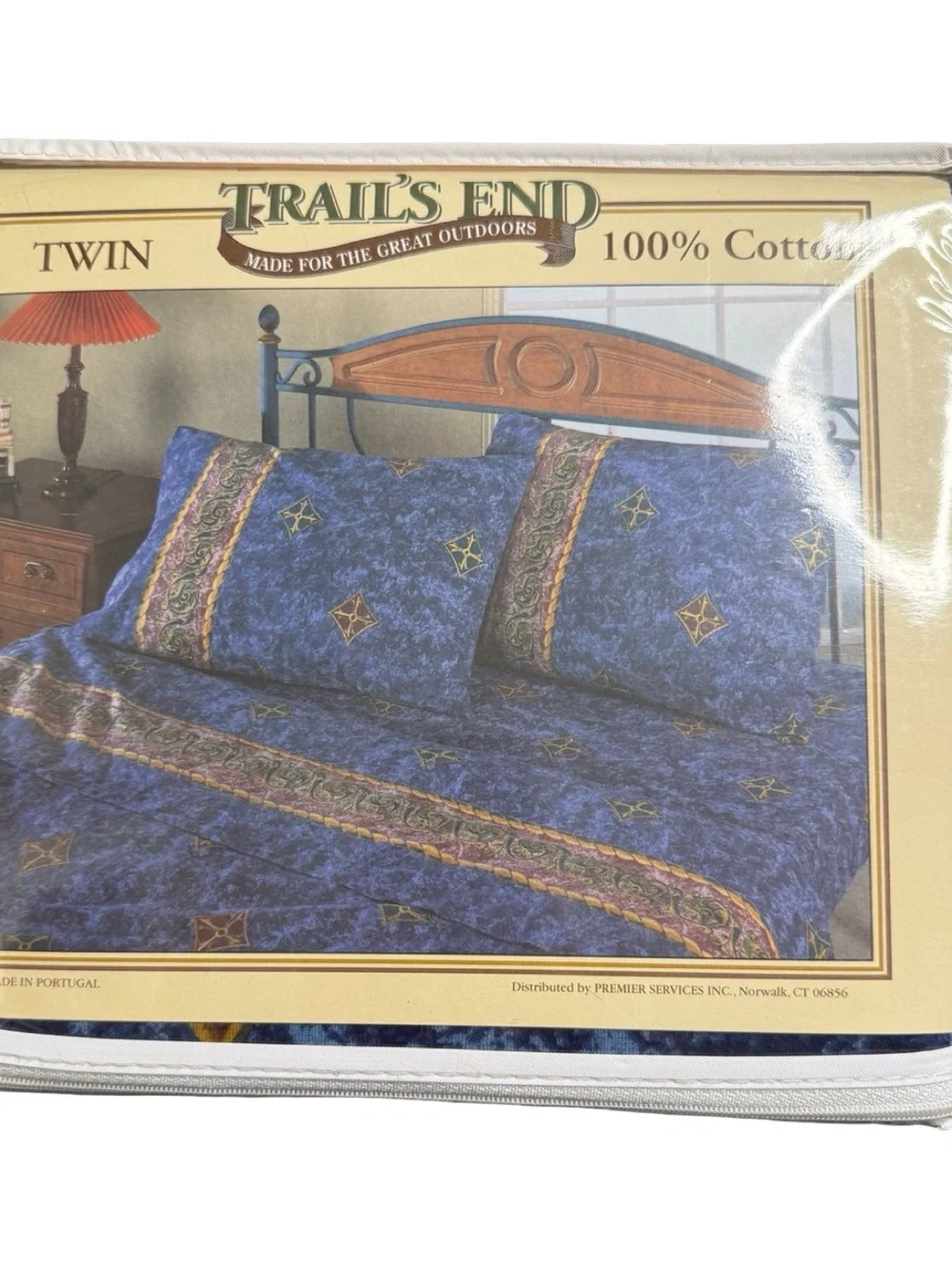 Vintage Trail’s End 100% Cotton Blue Geometric‎ Twin Sheets Made In Portugal